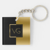 Modern Metallic goud op zwart geometrisch ontwerp Sleutelhanger (Achterkant)