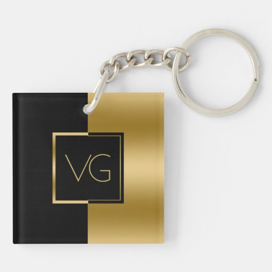 Modern Metallic goud op zwart geometrisch ontwerp Sleutelhanger (Achterkant)