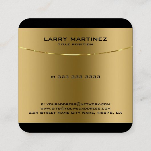 Modern Metallic Goud Roestvrij staal Zwart Rand Vierkante Visitekaartje (Achterkant)