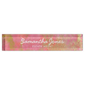 Modern metallic goud roze marmer gepersonaliseerd naambordje (Voorkant)