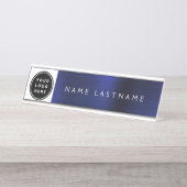 Modern Metallic Navy Blue Name Job Titel Bureau Naambordje (Voorkant)