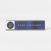 Modern Metallic Navy Blue Name Job Titel Bureau Naambordje (Voorkant)