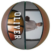 Modern Metallic Oranje Naam Foto Basketball Basketbal (Verticaal)