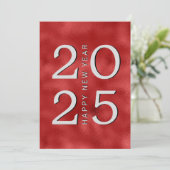 Modern Metallic Rood en Zilver Gelukkig Jaar Feestdagenkaart (Staand voorkant)