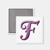 Modern Metallic Rosemaling Letter F, Pink/Purple Magneet (Voorkant / Achterkant)