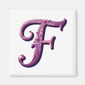 Modern Metallic Rosemaling Letter F, Pink/Purple Magneet