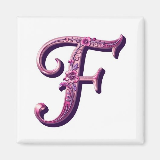 Modern Metallic Rosemaling Letter F, Pink/Purple Magneet (Voorkant)