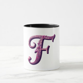 Modern Metallic Rosemaling Letter F, Pink/Purple Mok