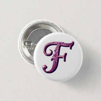 Modern Metallic Rosemaling Letter F, Pink/Purple Ronde Button 3,2 Cm