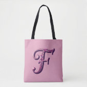 Modern Metallic Rosemaling Letter F, Pink/Purple Tote Bag (Voorkant)