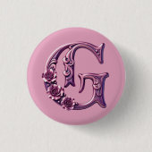 Modern Metallic Rosemaling Letter G, Pink/Purple Ronde Button 3,2 Cm (Voorkant)