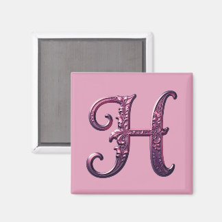 Modern Metallic Rosemaling Letter H, Pink/Purple Magneet