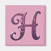 Modern Metallic Rosemaling Letter H, Pink/Purple Magneet (Voorkant)
