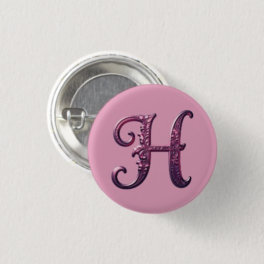 Modern Metallic Rosemaling Letter H, Pink/Purple Ronde Button 3,2 Cm (Voorkant /achterkant)