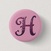 Modern Metallic Rosemaling Letter H, Pink/Purple Ronde Button 3,2 Cm (Voorkant)