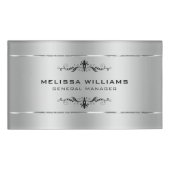 Modern Metallic Silver & Black Swirls Lijst Naambadge (Voorkant)