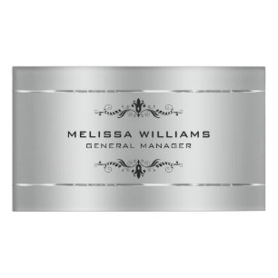 Modern Metallic Silver & Black Swirls Lijst Naambadge