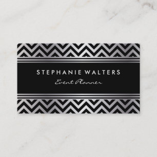 Modern Metallic Silver Chevron en Black Visitekaartje