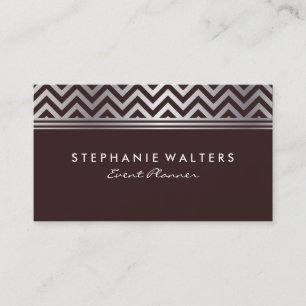 Modern Metallic Silver Chevron en Burgundy Visitekaartje