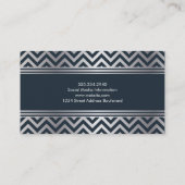 Modern Metallic Silver Chevron en Deep Blue Visitekaartje (Achterkant)