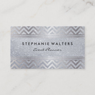 Modern Metallic Silver Chevron en Glitter Visitekaartje
