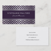 Modern Metallic Silver Chevron en Paars Visitekaartje (Voorkant / Achterkant)