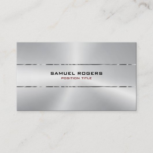 Modern Metallic Silver Design Roestvrij staal look Visitekaartje (Voorkant)