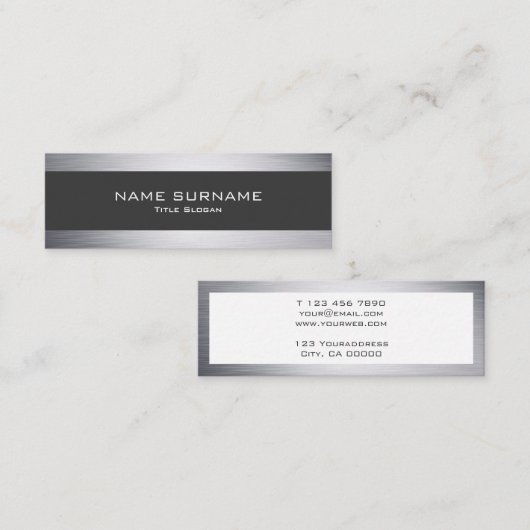 Modern Metallic Silver Style Mini Visitekaartje (Voorkant / Achterkant)