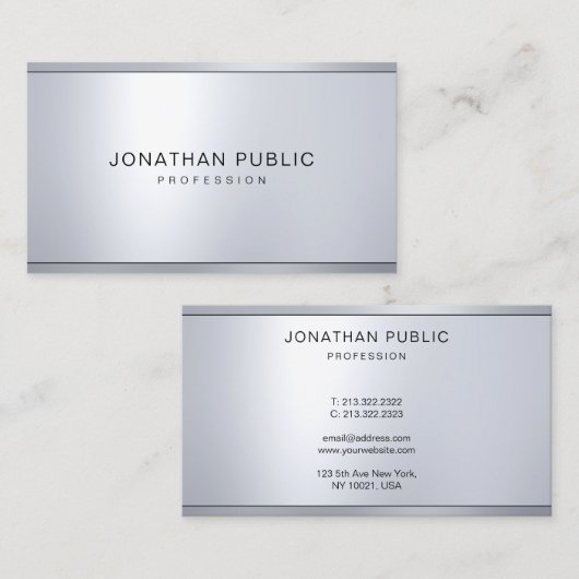 Modern Metallic Silver ziet er eenvoudig elegant c Visitekaartje (Voorkant / Achterkant)