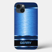 Modern metallisch blauw geometrisch Bagagelabel Case-Mate iPhone Case (Achterkant)