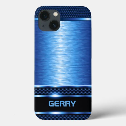 Modern metallisch blauw geometrisch Bagagelabel Case-Mate iPhone Case (Achterkant)