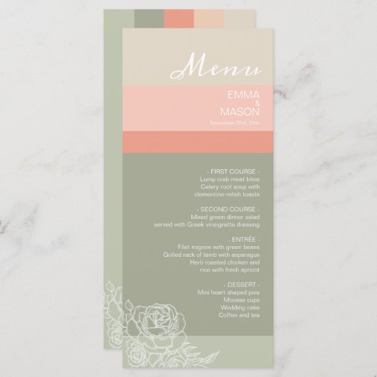 Modern metro-strand koraal Sage Menu (Voorkant / Achterkant)