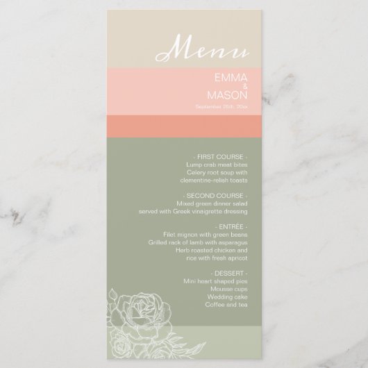 Modern metro-strand koraal Sage Menu (Voorkant)