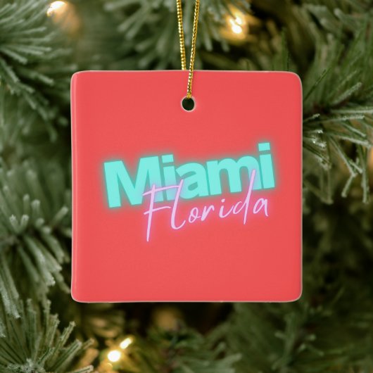 Modern Miami Neon licht gepersonaliseerd Keramisch Ornament (Boom)