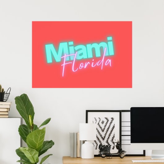Modern Miami Neon Lights Poster (Thuiskantoor)