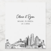 Modern Miami Schets Bruiloft Custom Wijn Label Wijn Etiket (Enkel label)