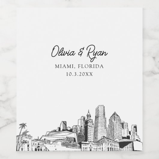Modern Miami Schets Bruiloft Custom Wijn Label Wijn Etiket (Enkel label)