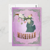 Modern Michigan State Kaart-Druif Paarse Briefkaart (Voorkant / Achterkant)