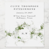Modern Micro Eucalyptus Wreath Monogram Weddenscha Wijn Etiket (Enkel label)