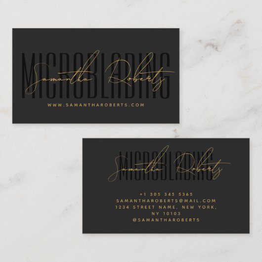 Modern microblading typography script gray black visitekaartje (Voorkant / Achterkant)