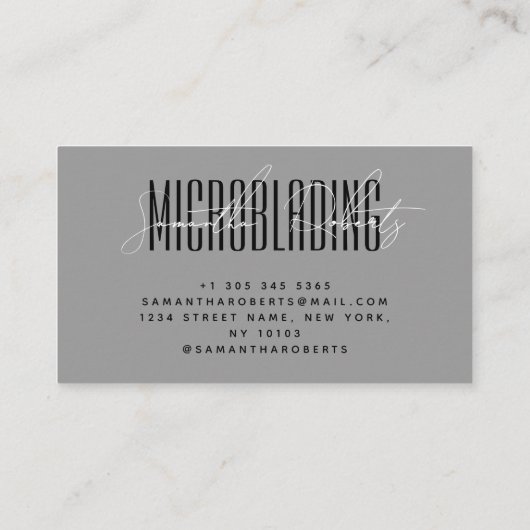 Modern microblading typography script gray visitekaartje (Achterkant)