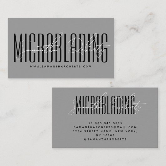 Modern microblading typography script gray visitekaartje (Voorkant / Achterkant)