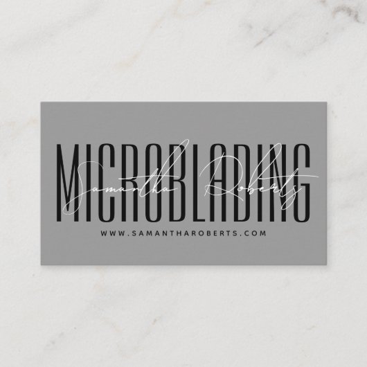 Modern microblading typography script gray visitekaartje (Voorkant)