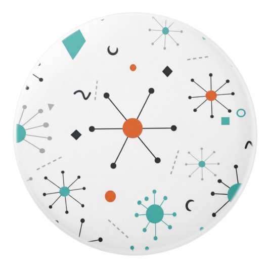 Modern Mid Century Retro Atomic Abstract Keramische Knop (Voorkant)