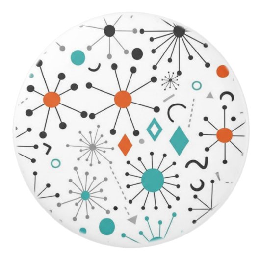 Modern Mid Century Retro Atomic Abstract Keramische Knop (Voorkant)