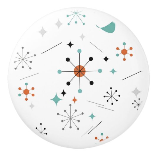 Modern Mid Century Retro Atomic Abstract Keramische Knop (Voorkant)