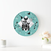 Modern Mid Century Retro Cats Cute Pattern Square Grote Klok (Huis)