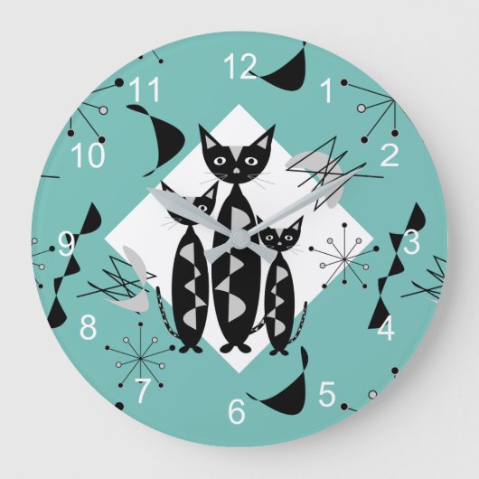 Modern Mid Century Retro Cats Cute Pattern Square Grote Klok (Voorkant)