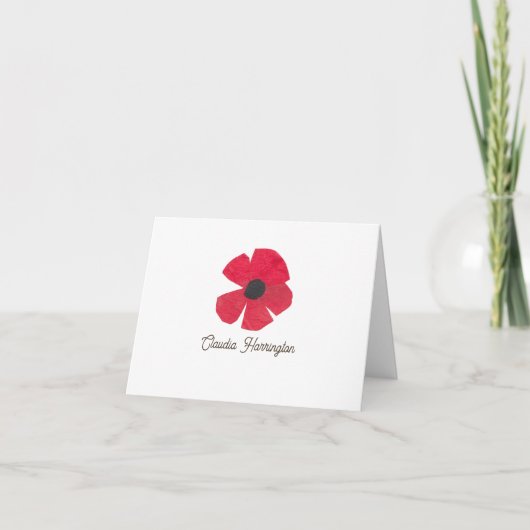 Modern Midcentury Red Poppy Hand-Illustrated Bedankkaart (Voorkant)