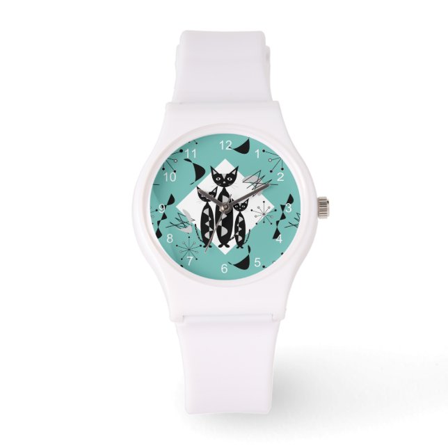 Modern Midden-Eeuw Retro Katten Schattig Patroon Horloge (Voorkant)